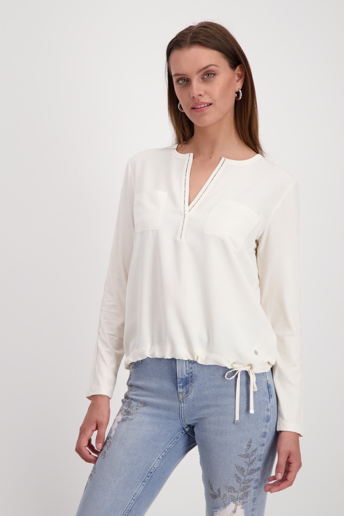 Blusenshirt - Loose Fit - Strassbesatz