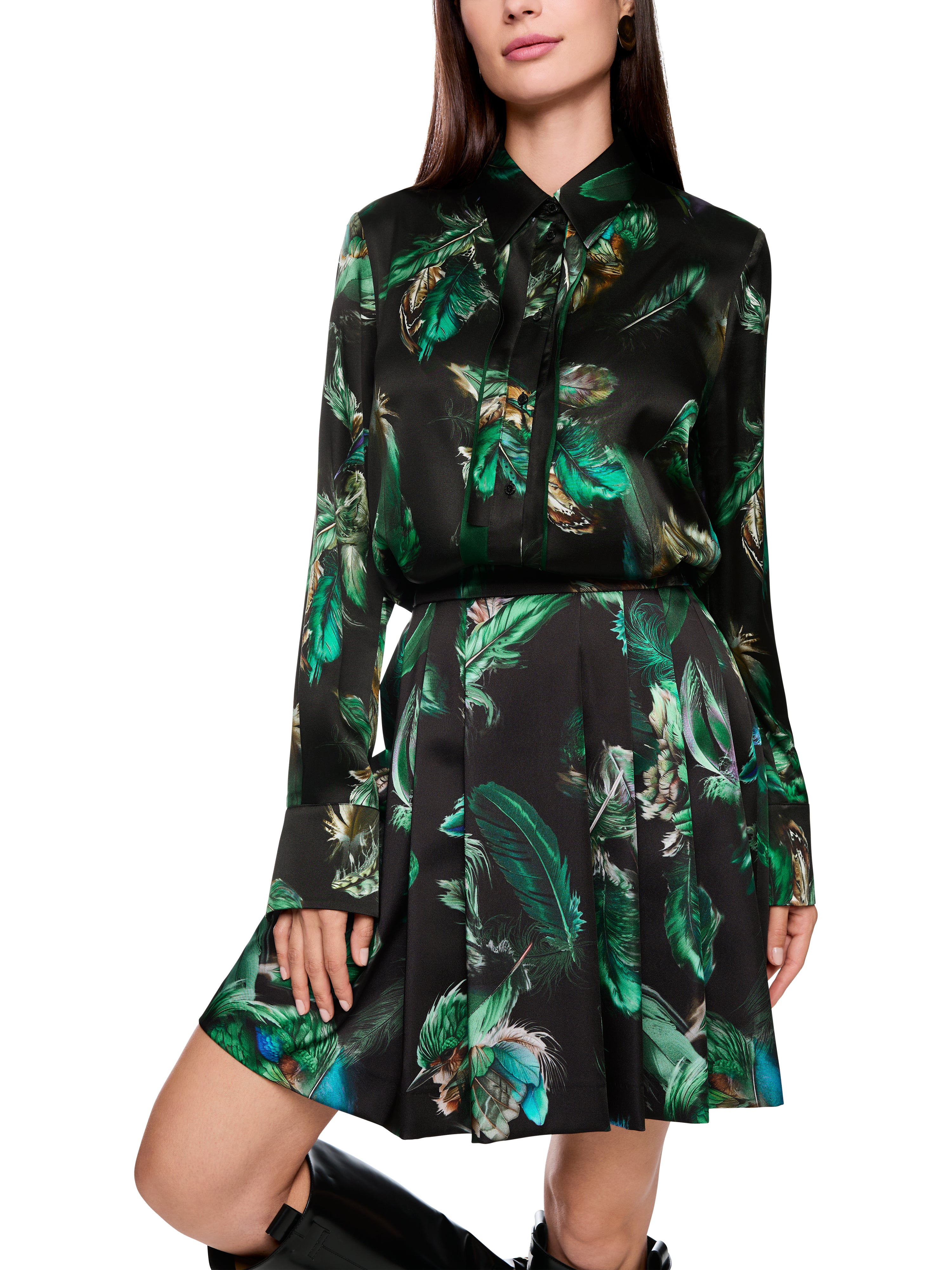 Seidenbluse - Federnprint