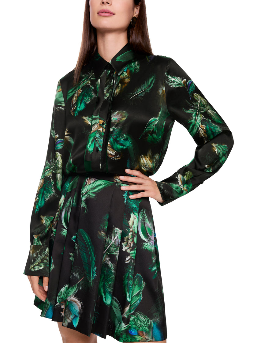 Seidenbluse - Federnprint