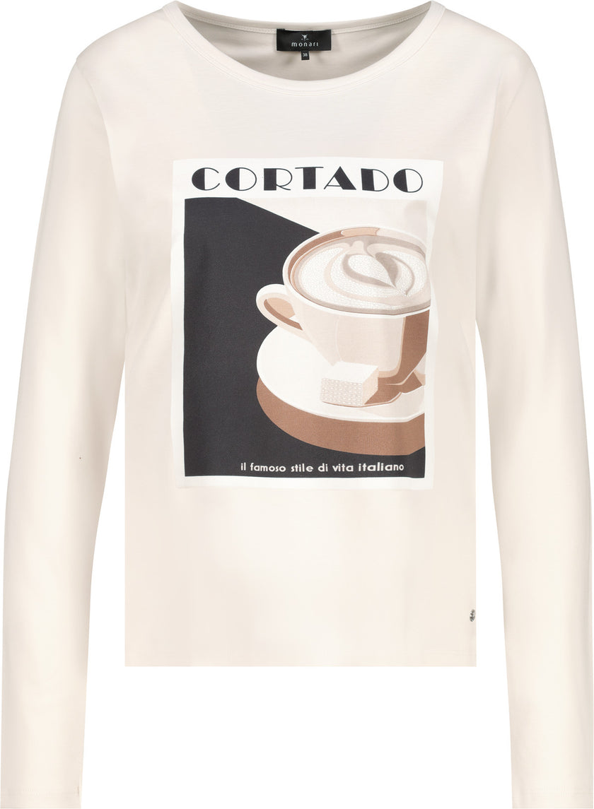 Langarmshirt - Cappuccino-Aufdruck