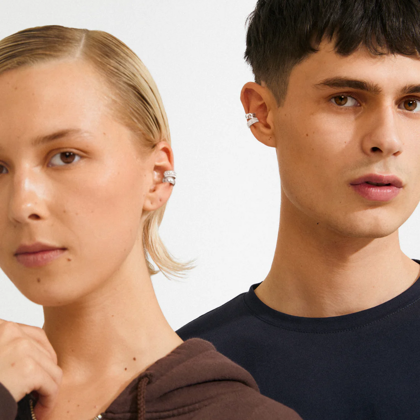 Ohrklemme-HUDSYN- 2in1 Set versilbert