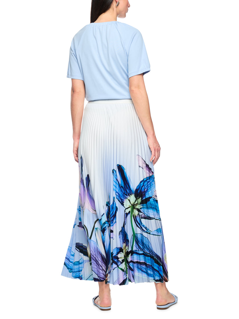 Plissierter Midirock - Lilienprint