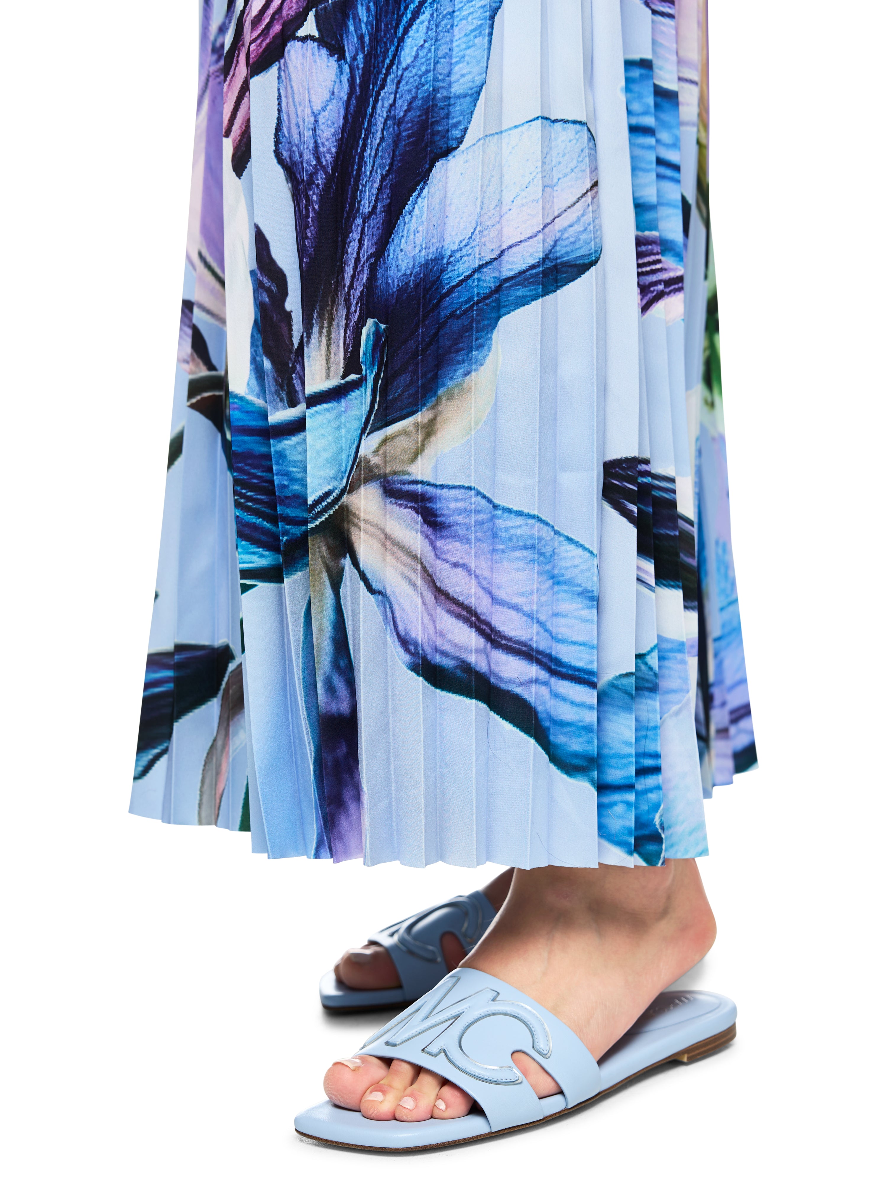 Plissierter Midirock - Lilienprint