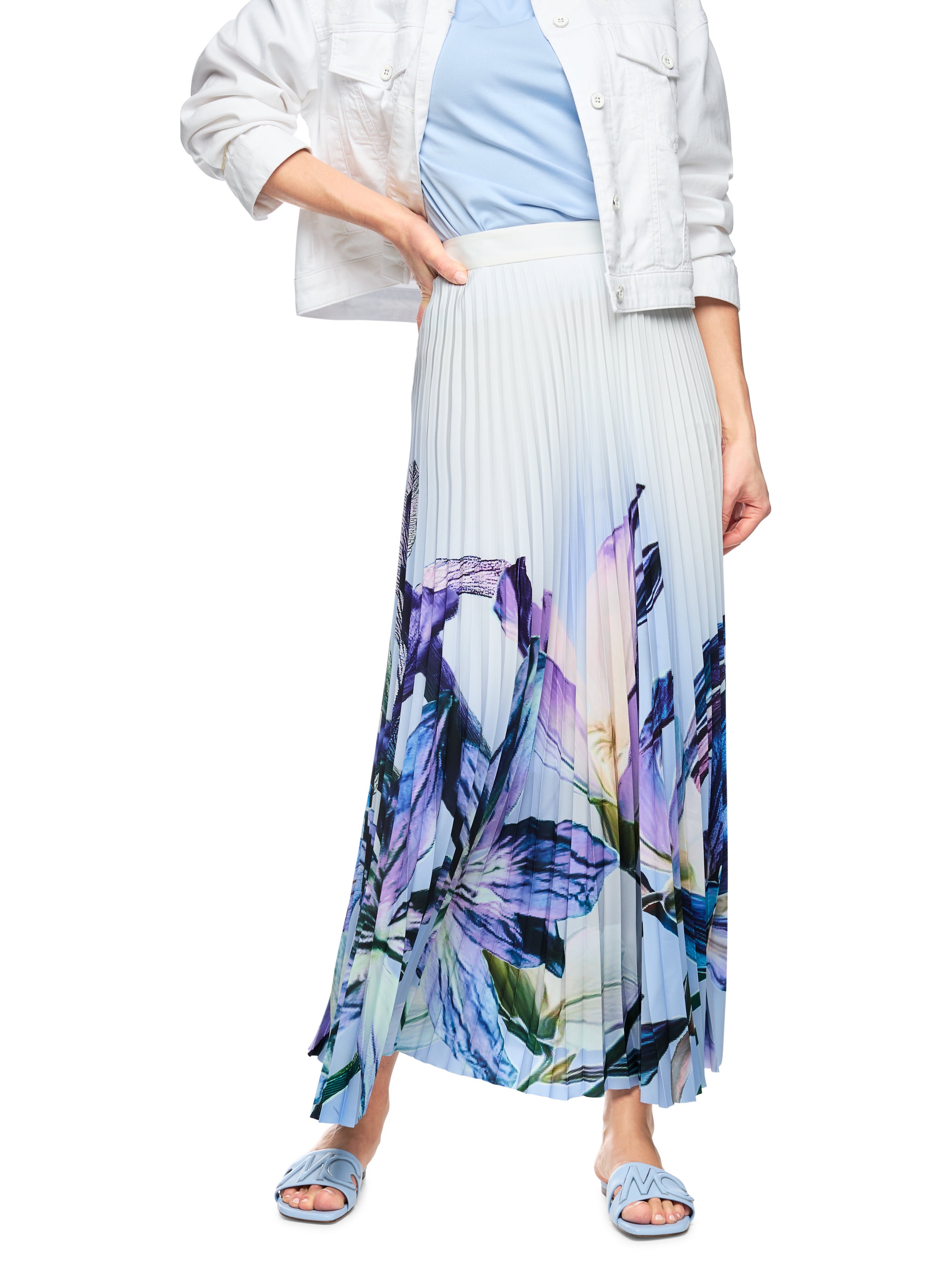 Plissierter Midirock - Lilienprint