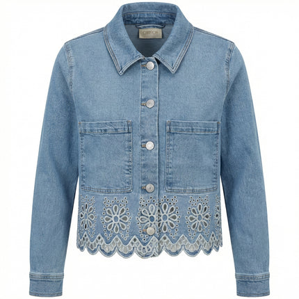 Jeansjacke - Lochstickerei