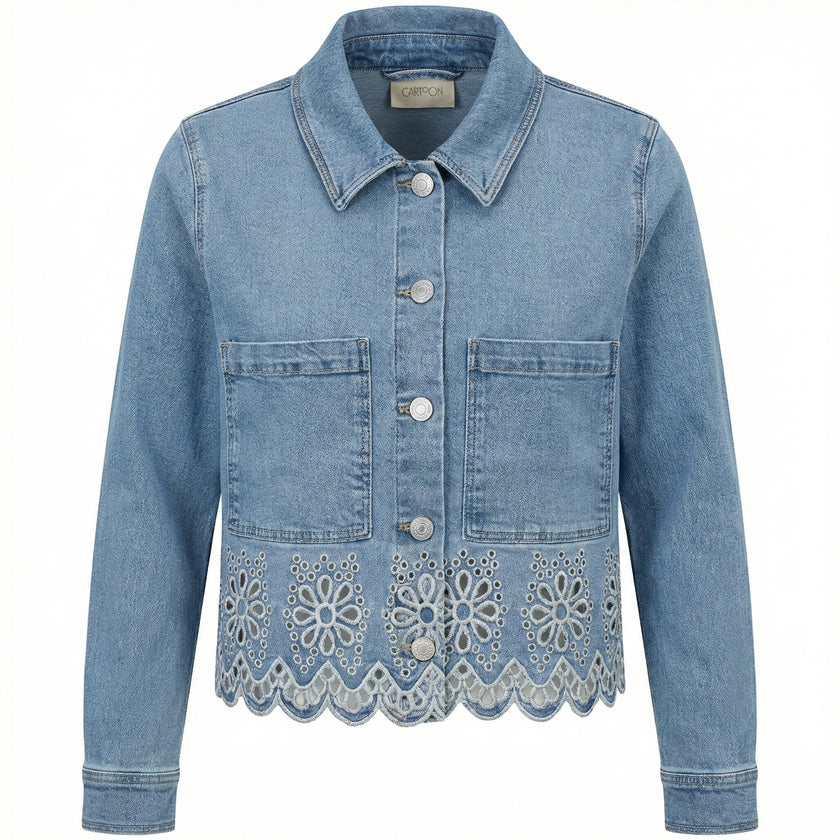 Jeansjacke - Lochstickerei