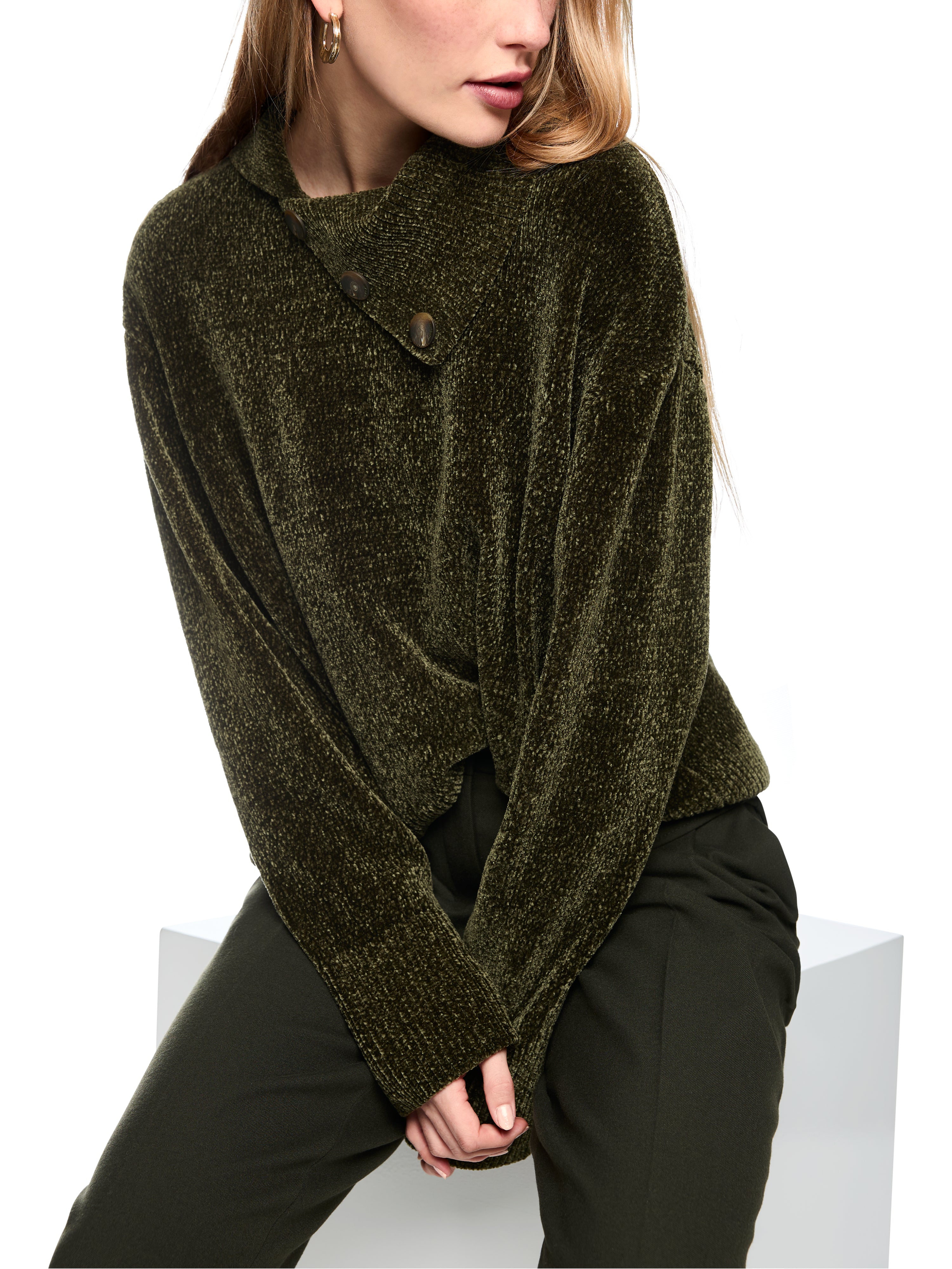 Rollkragenpullover - Chenille-Garn