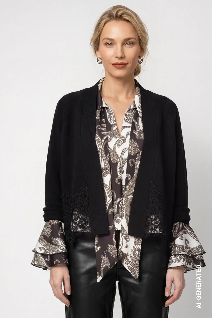Strickjacke - Spitzenbesatz
