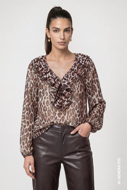 Chiffonbluse - Leo-Muster