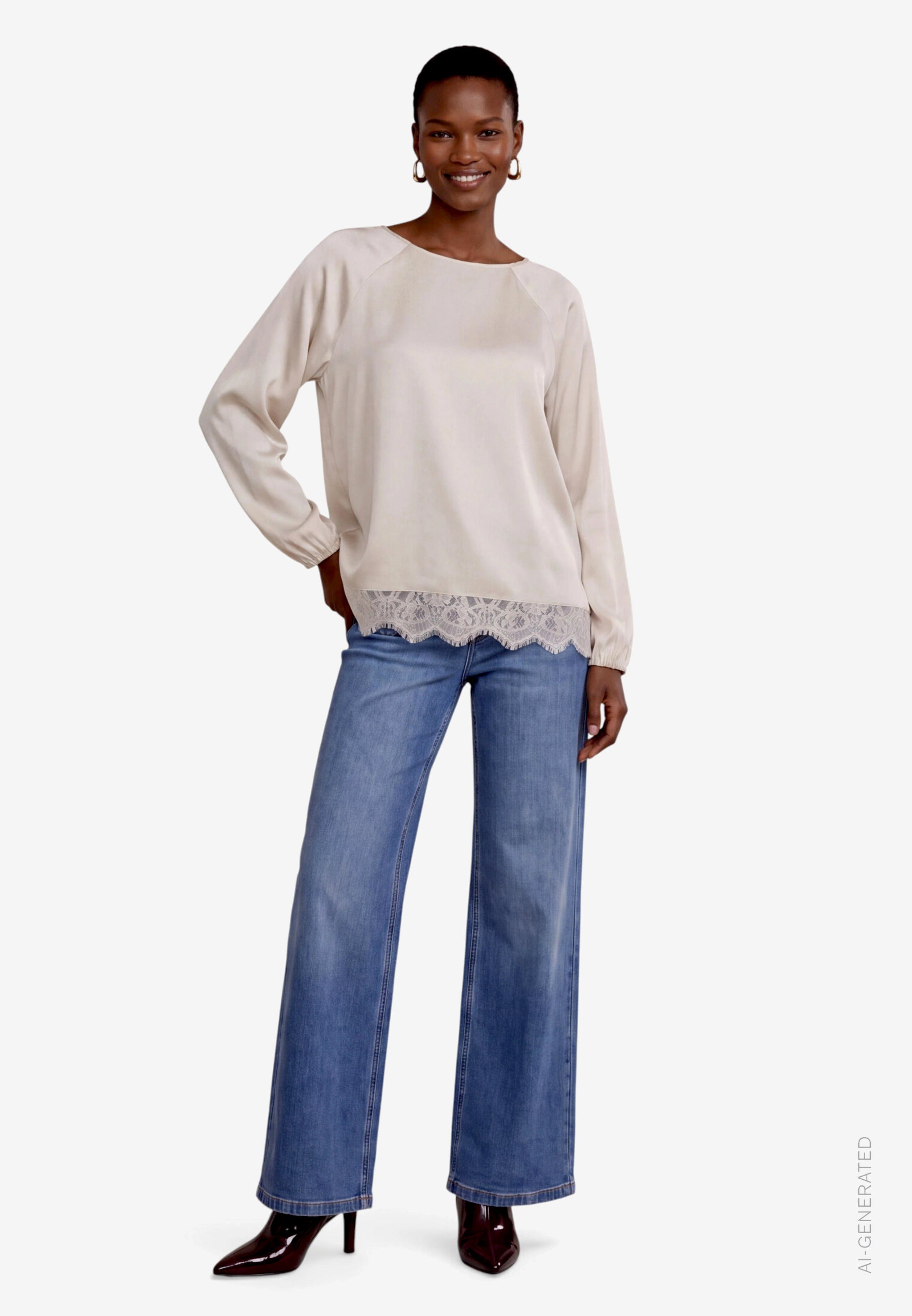 Satin-Bluse - Spitze