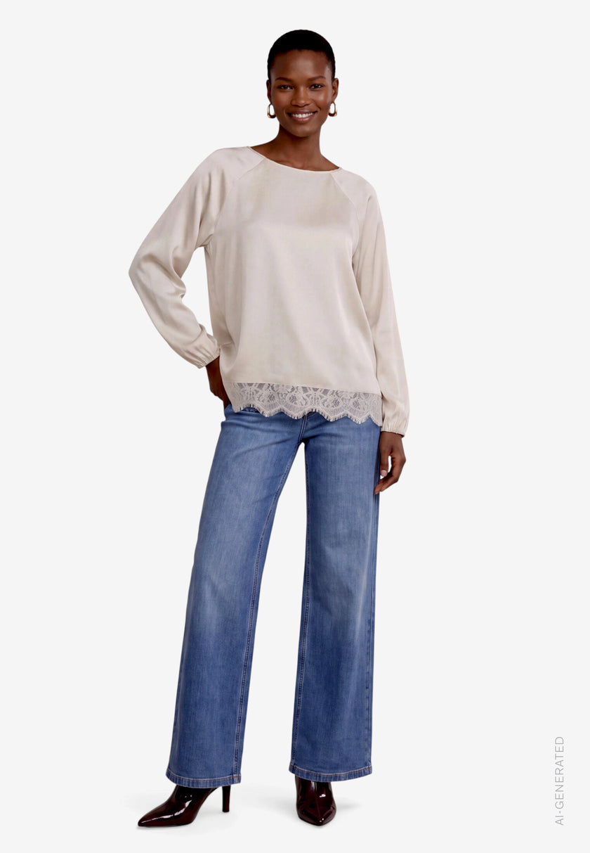 Satin-Bluse - Spitze