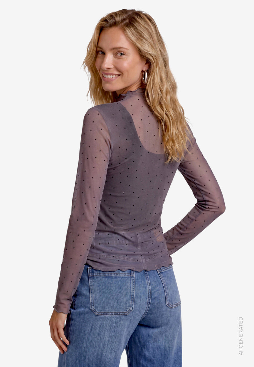 Mesh-Shirt - Glitzersteinen