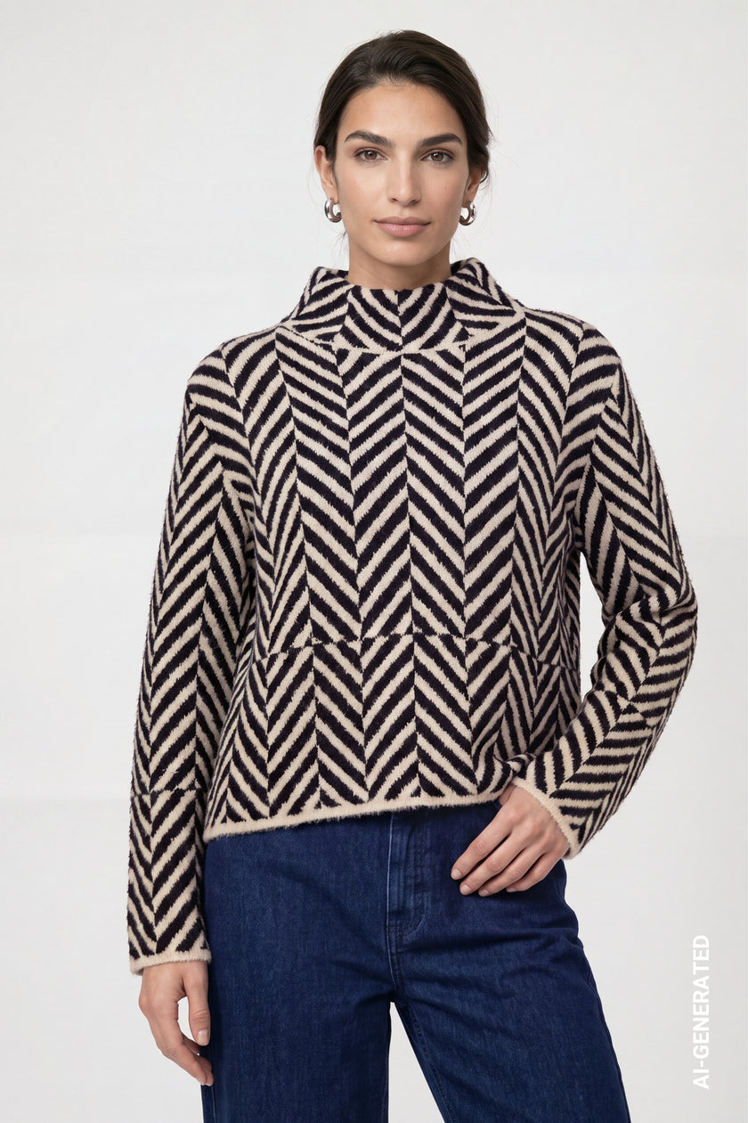 Strickpullover - Fischgratmuster