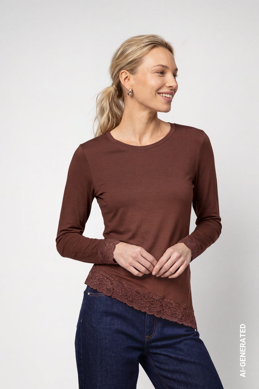 Langarmshirt - Spitzenborte - Casual