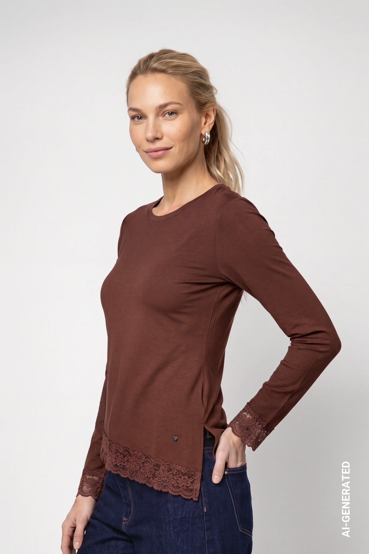 Langarmshirt - Spitzenborte - Casual