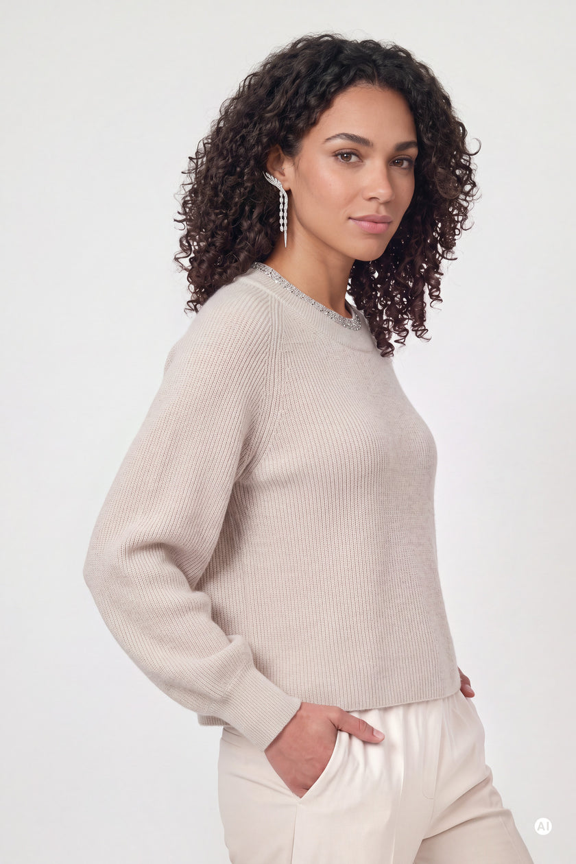 Strickpullover mit Schmuckkragen