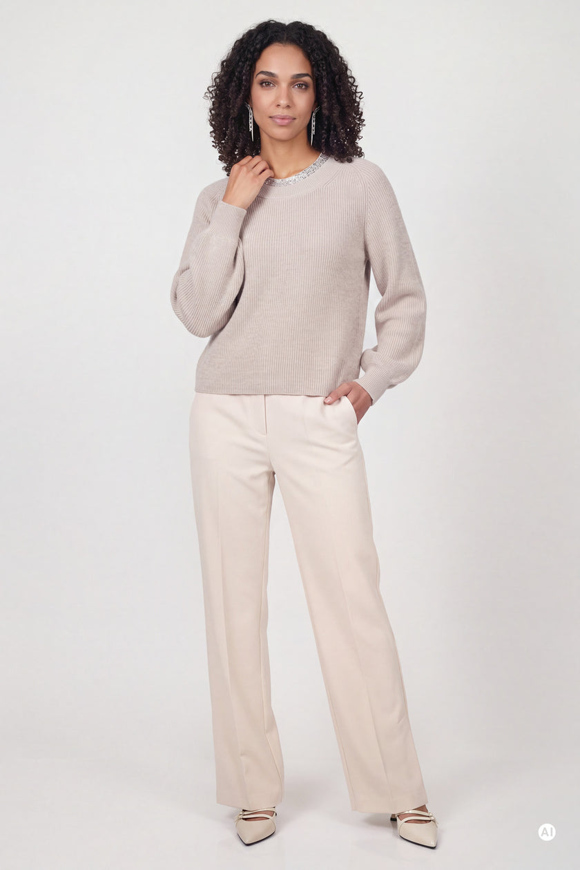 Strickpullover mit Schmuckkragen