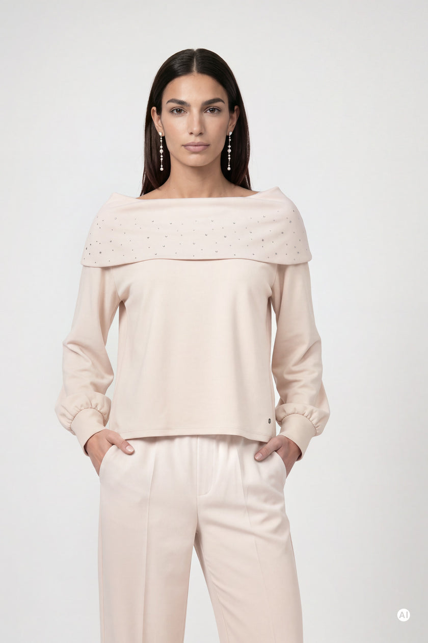 ONLINE EXKLUSIV - Sweatshirt mit Carmen-Ausschnitt und Strass